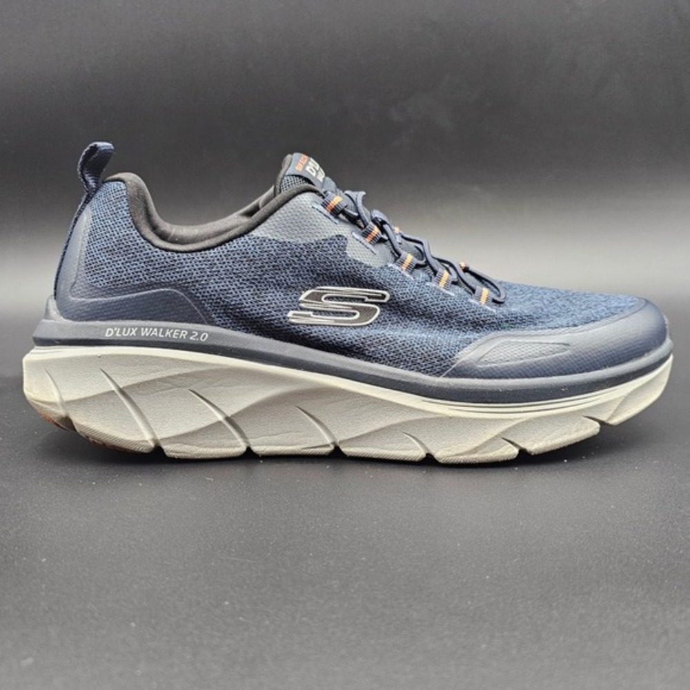 Skechers DLux Walker 2.0 Mens 10 Navy Blue Orange Relaxed Fit Sneakers 232719‎